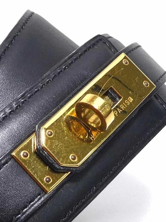 Auth HERMES Kelly Belt Black/Gold Box calf leather/Metal - h32133a main image 6